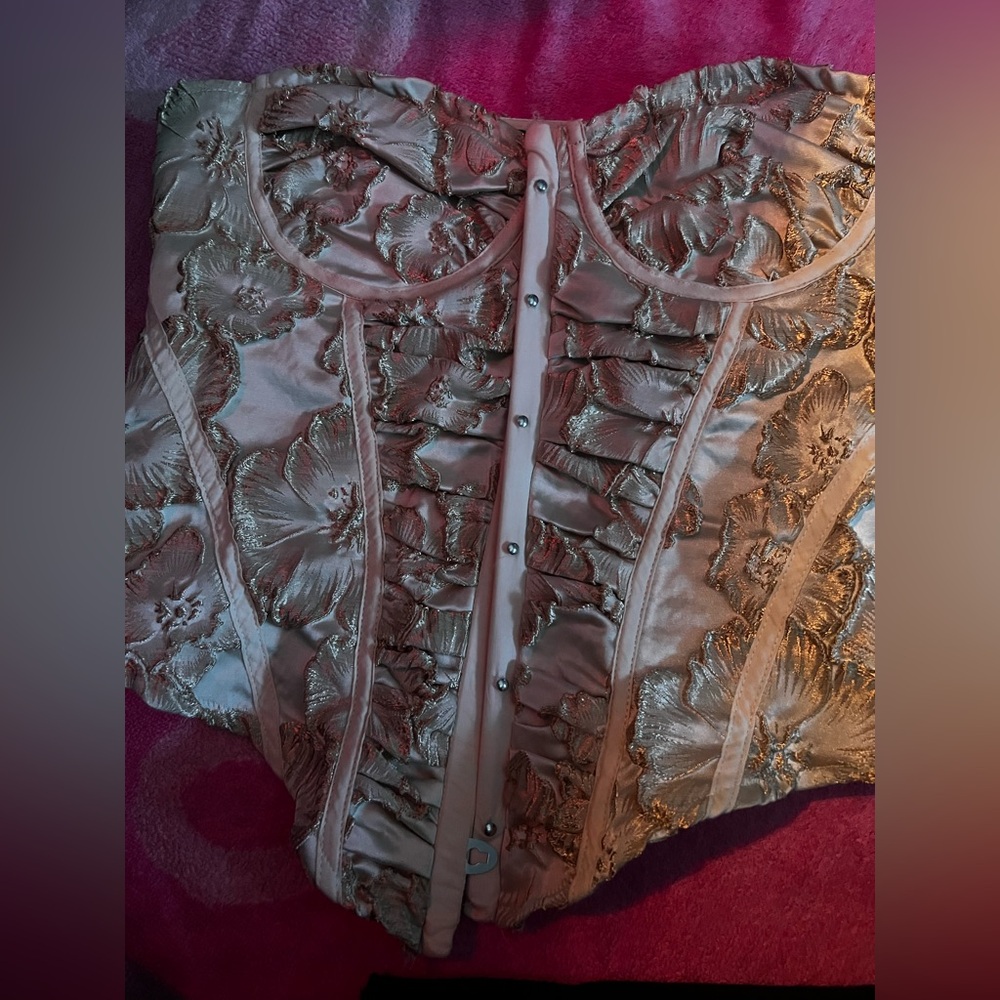 PrettyLittleThing Gold Floral Satin Corset